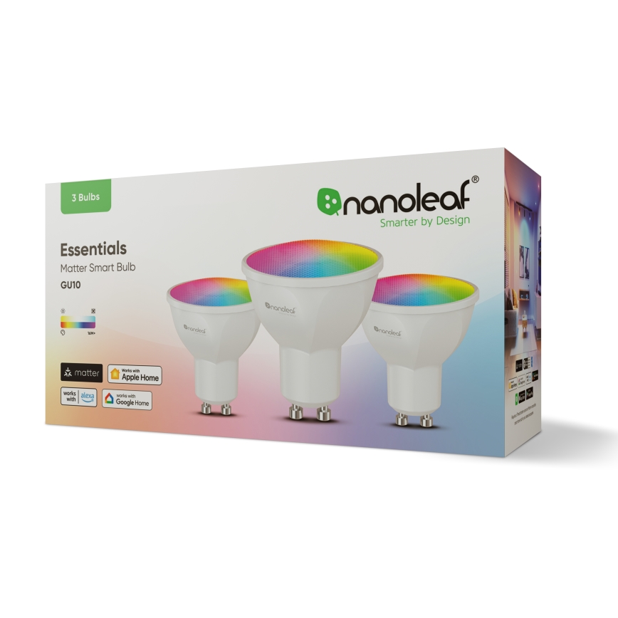 Nanoleaf - ZESTAW 3x LED RGBCW Żarówka ściemnialna ESSENTIALS GU10/5W/230V 2700-6500K CRI 90