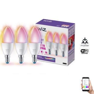ZESTAW 3x LED RGBW ściemnialna żarówka C37 E14/4,9W/230V 2200-6500K CRI 90 Wi-Fi - WiZ