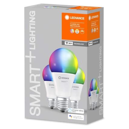 ZESTAW 3x LED RGBW Żarówka ściemnialna SMART+ E27/9,5W/230V 2700K-6500K Wi-Fi - Ledvance