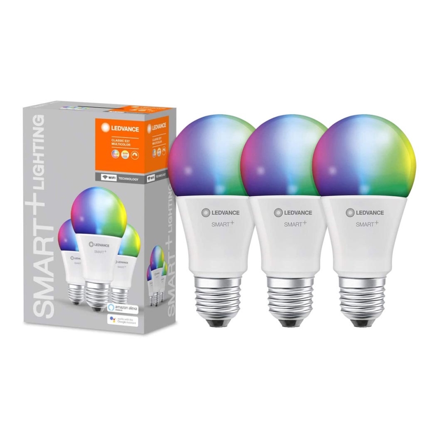 ZESTAW 3x LED RGBW Żarówka ściemnialna SMART+ E27/9,5W/230V 2700K-6500K Wi-Fi - Ledvance