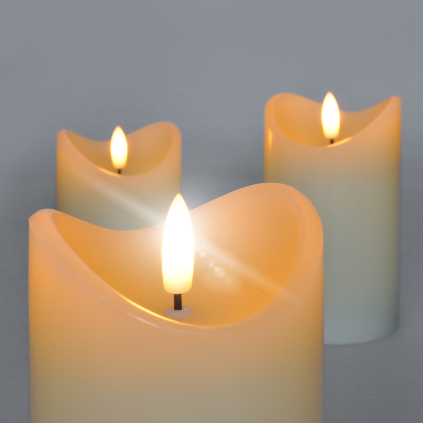 ZESTAW 3x LED Świeca z naturalnego wosku LED/3xAAA/ciepła biel