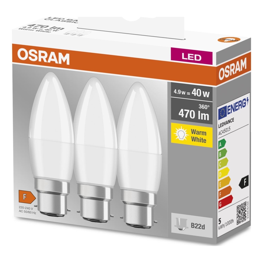 ZESTAW 3x LED Żarówka B38 B22d/4,9W/230V 3000K - Osram