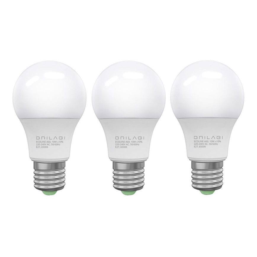 ZESTAW 3x LED Żarówka ECOLINE A60 E27/10W/230V 6500K - Brilagi