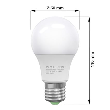 ZESTAW 3x LED Żarówka ECOLINE A60 E27/10W/230V 6500K - Brilagi