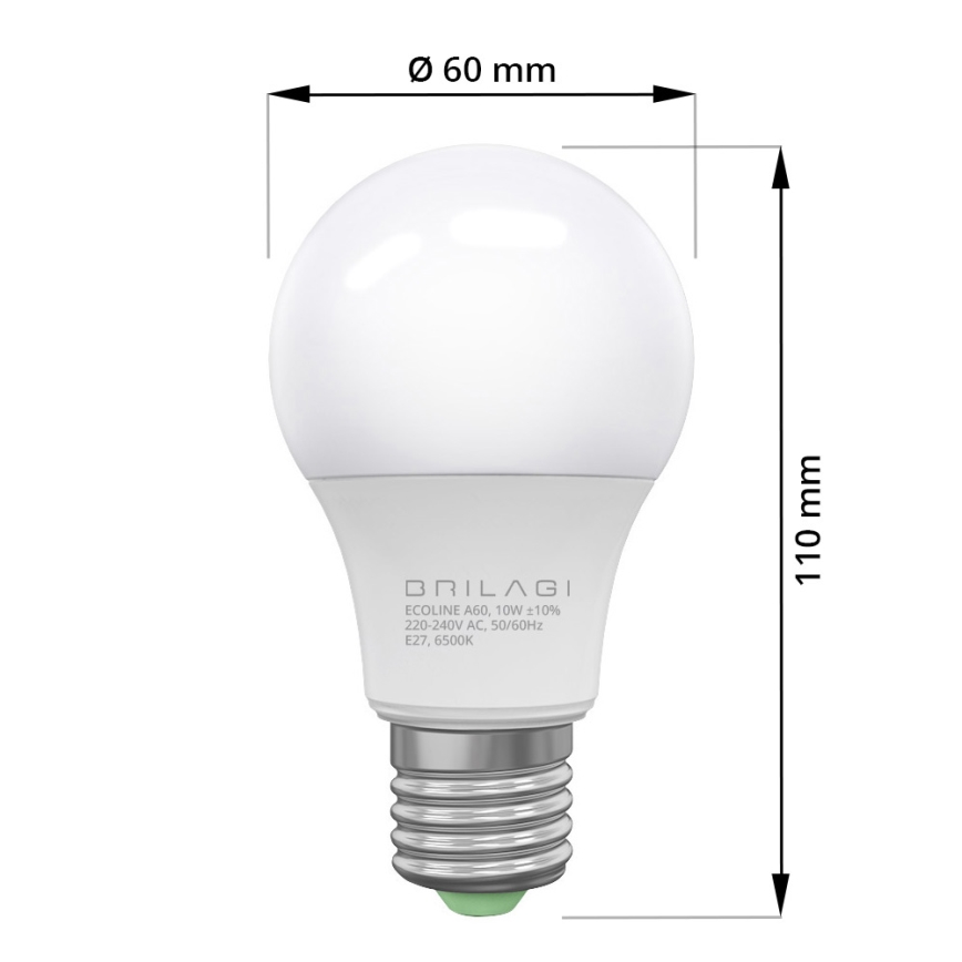 ZESTAW 3x LED Żarówka ECOLINE A60 E27/10W/230V 6500K - Brilagi