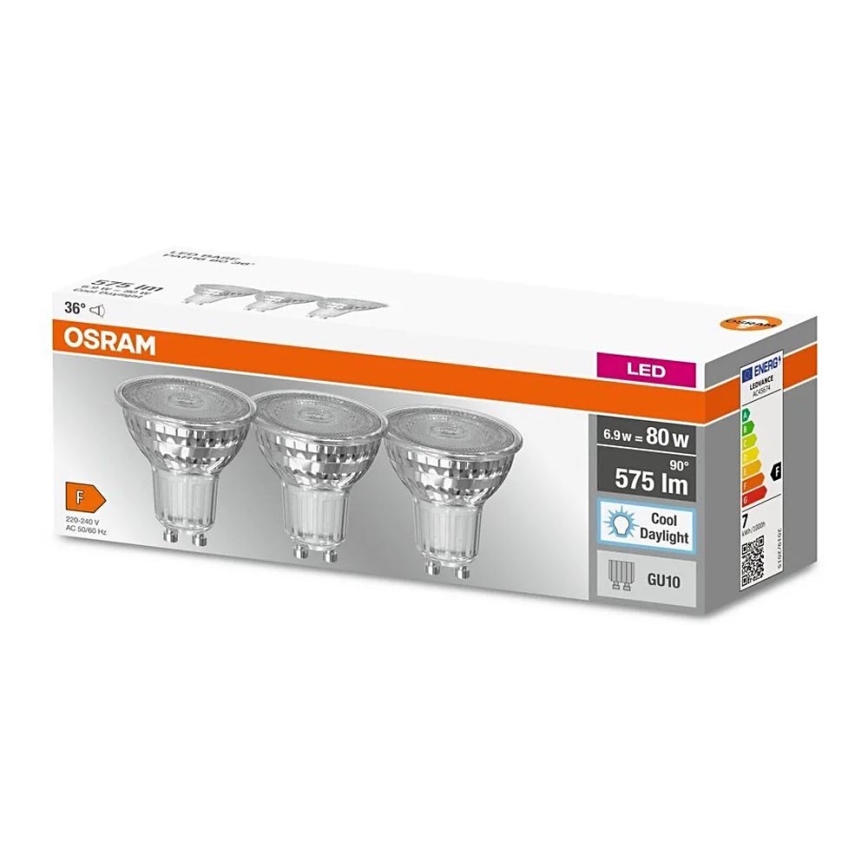 ZESTAW 3x LED Żarówka PAR16 GU10/6,9W/230V 6500K - Osram