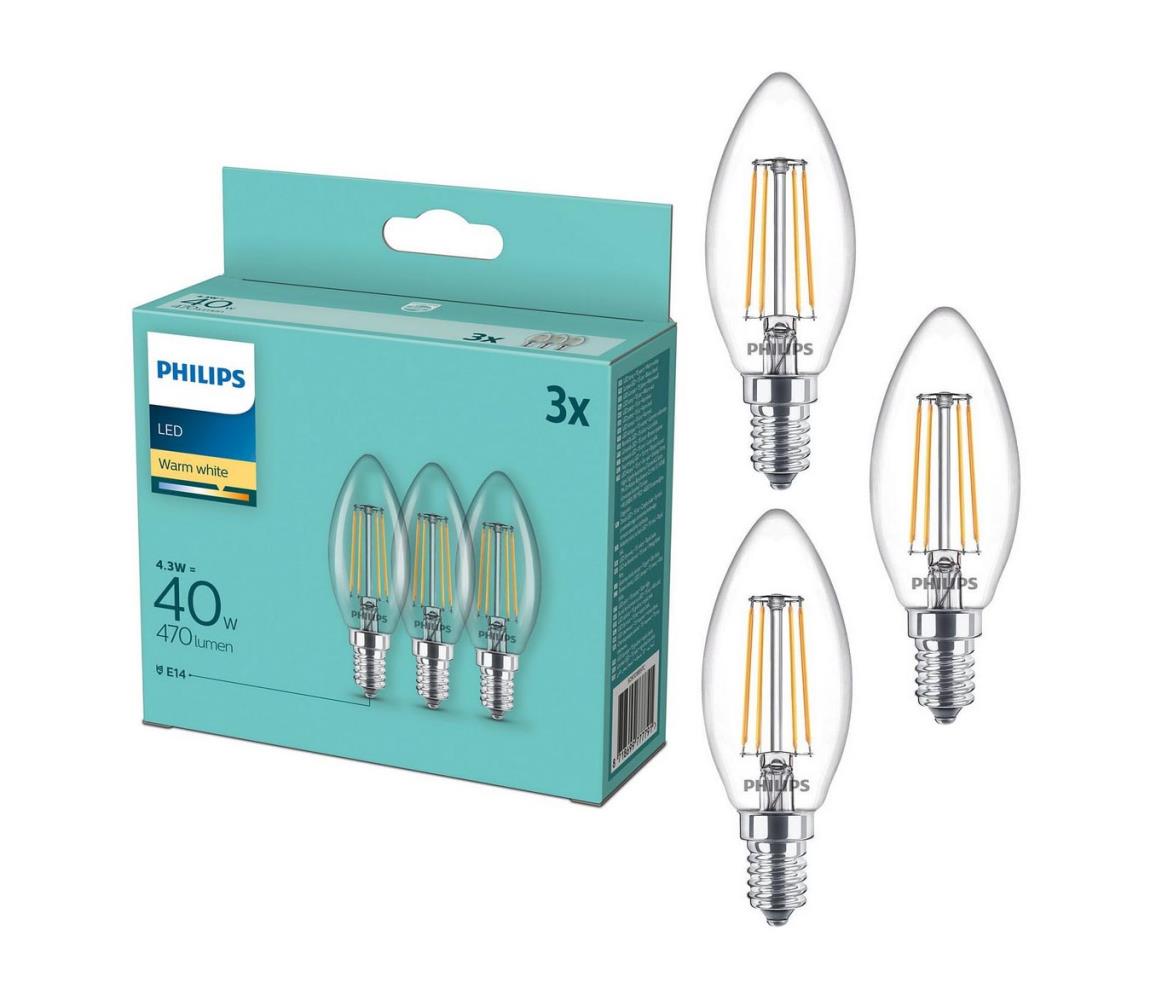 ZESTAW 3x LED Żarówka Philips B35 E14/4,3W/230V 2700K