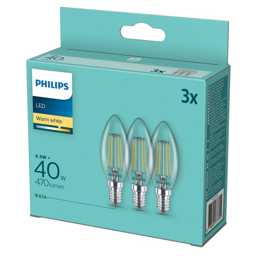 ZESTAW 3x LED Żarówka Philips B35 E14/4,3W/230V 2700K