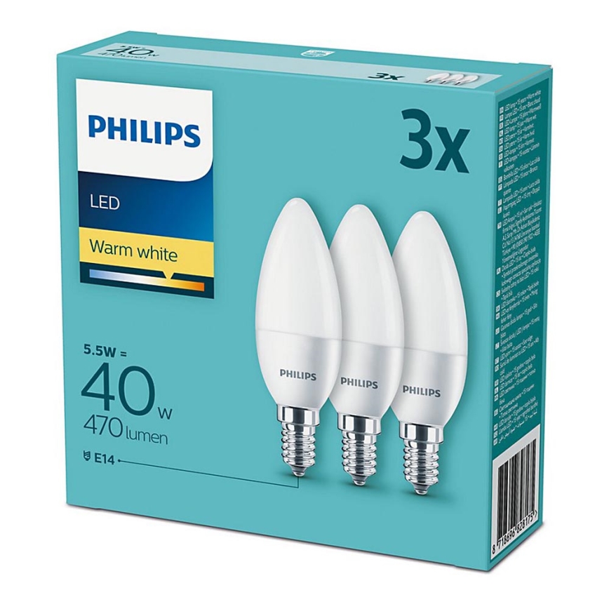 Zestaw 3x LED Żarówka Philips E14/5,5W/230V 2700K