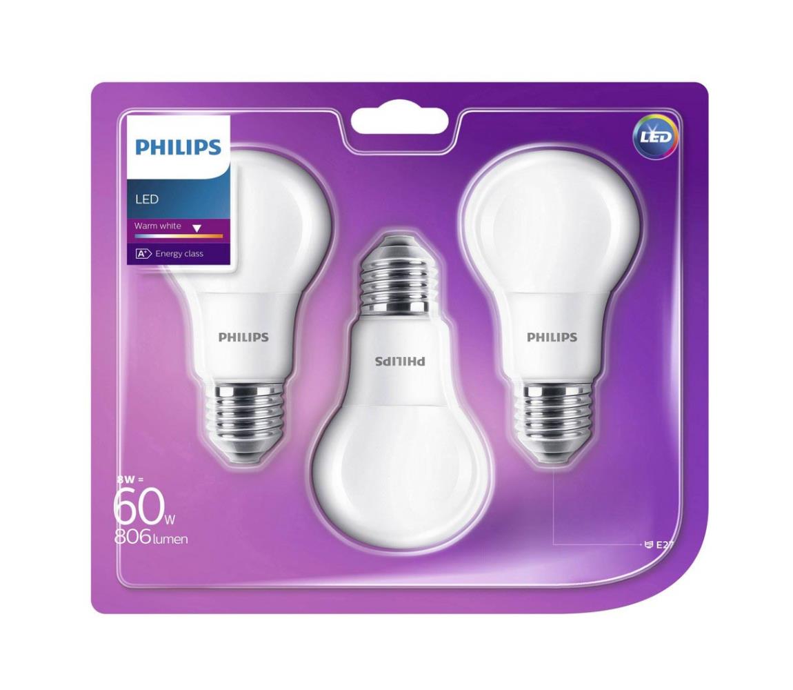 ZESTAW 3x LED Żarówka Philips E27/8W/230V 2700K