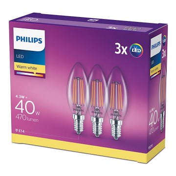 ZESTAW 3x LED Żarówka VINTAGE Philips E14/4,3W/230V 2700K