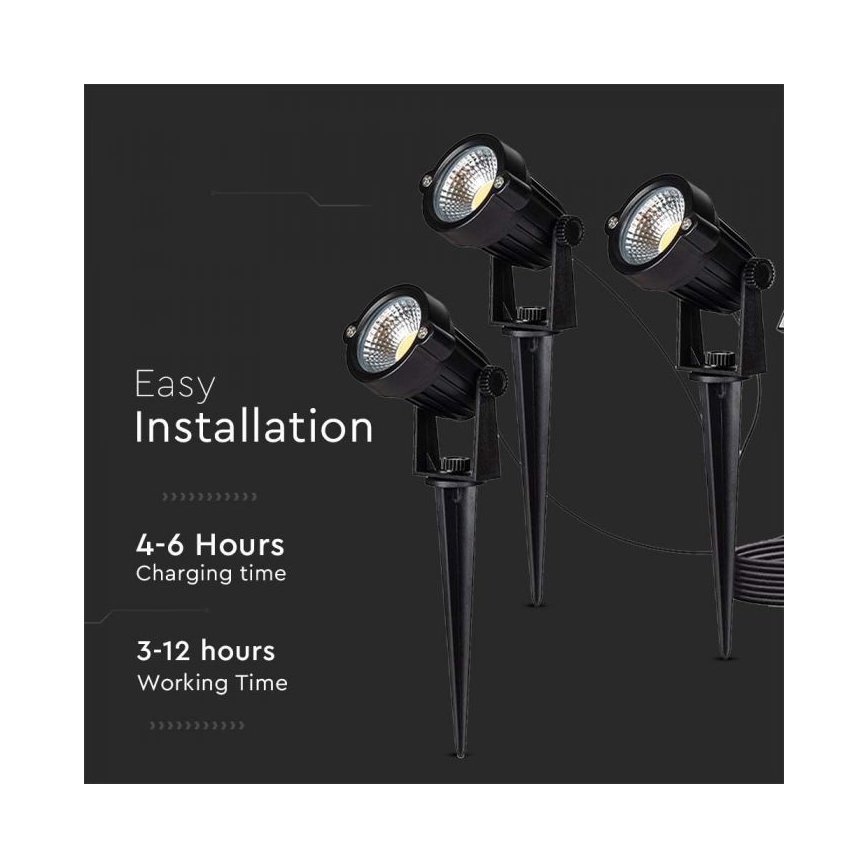 ZESTAW 3x LED Zewnętrzna lampa słoneczna 3xLED/1,2W/3,7V IP65 3000K 4000 mAh