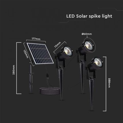 ZESTAW 3x LED Zewnętrzna lampa słoneczna 3xLED/1,2W/3,7V IP65 3000K 4000 mAh