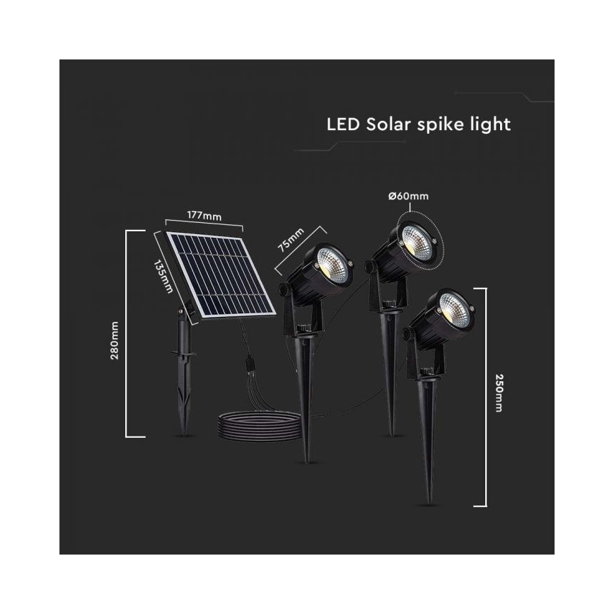 ZESTAW 3x LED Zewnętrzna lampa słoneczna 3xLED/1,2W/3,7V IP65 3000K 4000 mAh