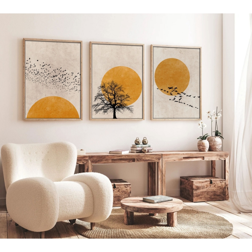 ZESTAW 3x Obraz w ramce na zdjęcia 50x70 cm beżowy/żółty