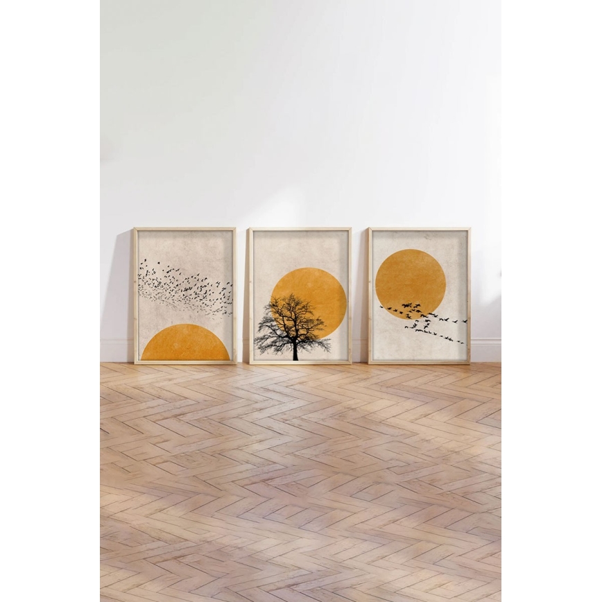 ZESTAW 3x Obraz w ramce na zdjęcia 50x70 cm beżowy/żółty