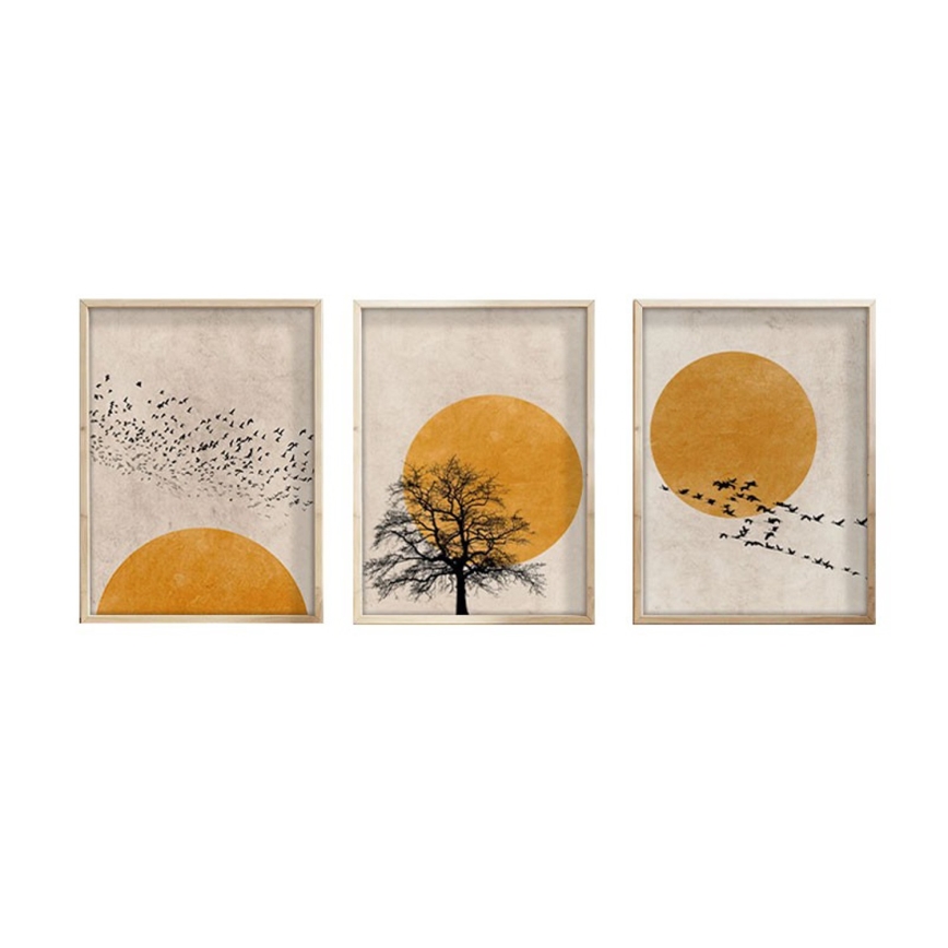ZESTAW 3x Obraz w ramce na zdjęcia 50x70 cm beżowy/żółty