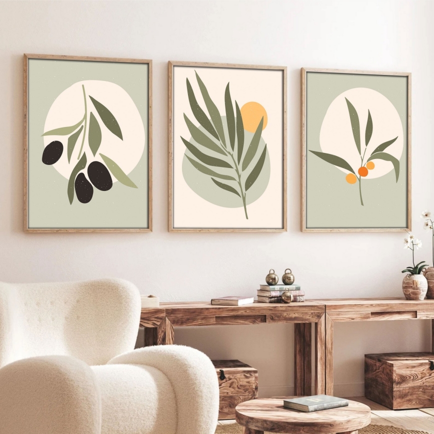 ZESTAW 3x Obraz w ramce na zdjęcia 50x70 cm liście