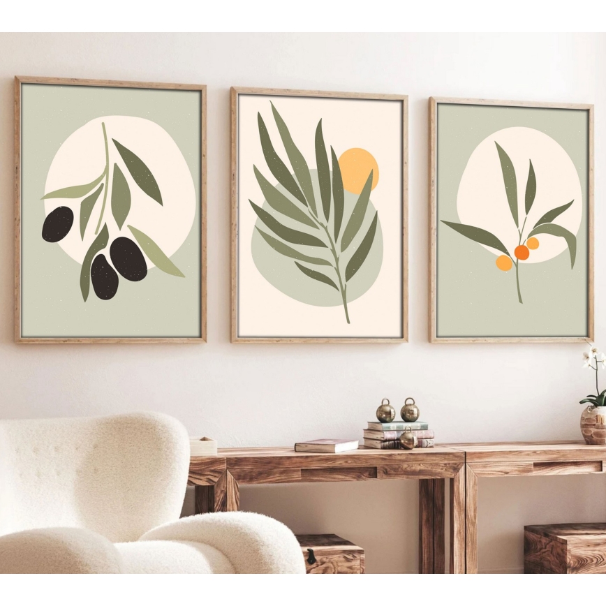 ZESTAW 3x Obraz w ramce na zdjęcia 50x70 cm liście