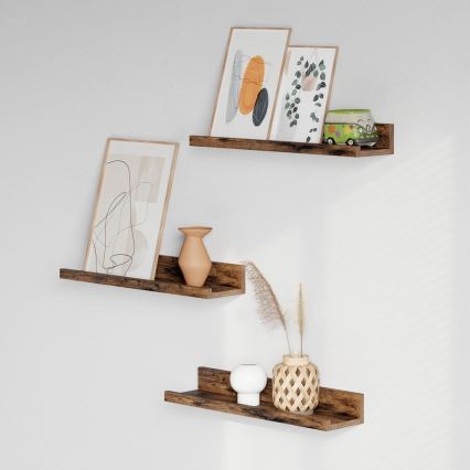 Zestaw 3x półek ściennych SHELFY 38x5x10 cm brązowy