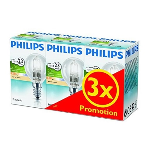 ZESTAW 3x Ściemnialna żarówka halogenowa Philips E14/18W/230V