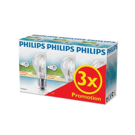 ZESTAW 3x Ściemnialna żarówka halogenowa Philips E27/70W/230V