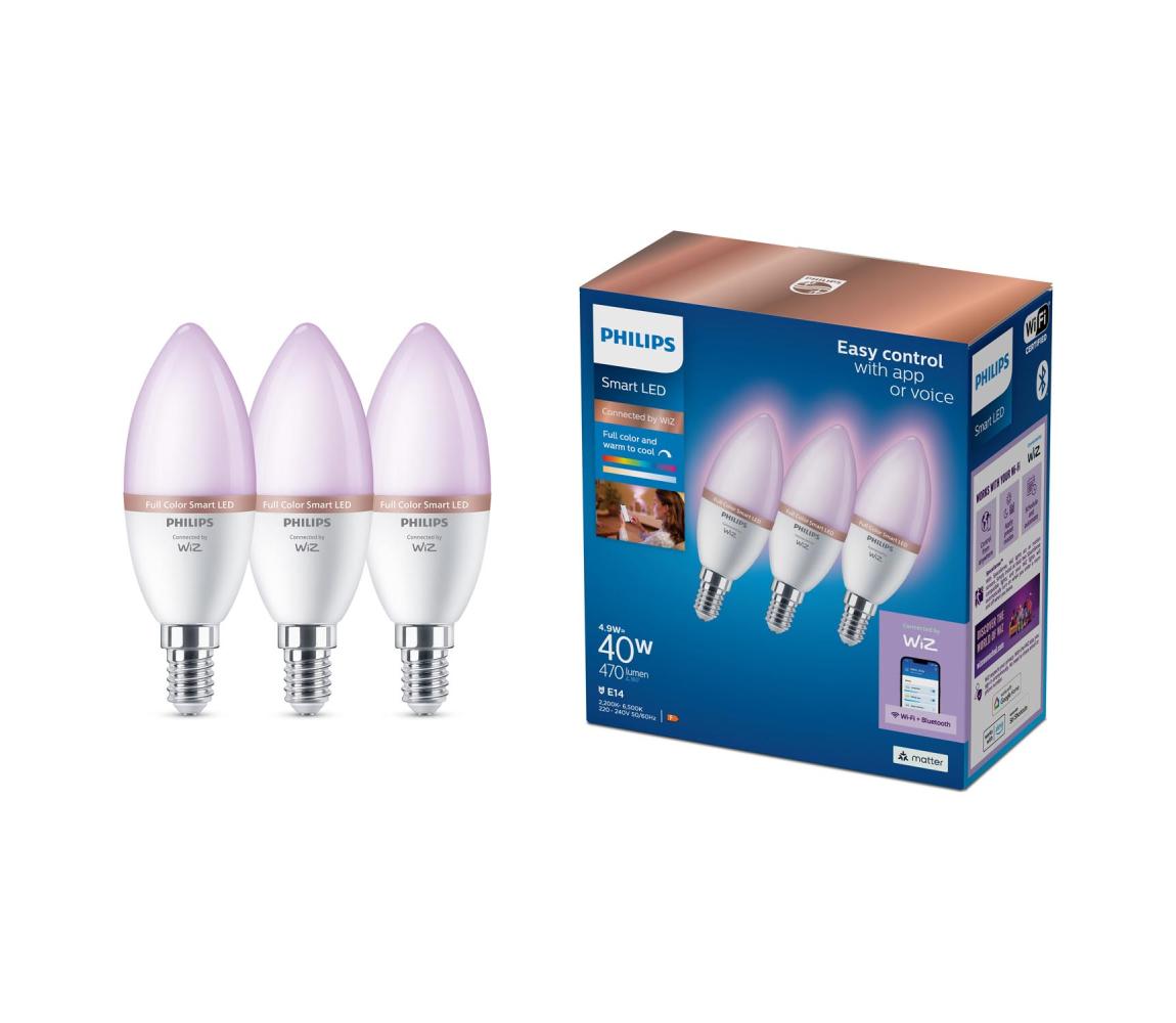 ZESTAW 3x ściemnialne żarówki LED RGB Philips SMART C37 E14/4,9W/230V 2200-6500K