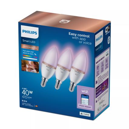 ZESTAW 3x LED RGB ściemnialna żarówka Philips SMART C37 E14/4,9W/230V 2200-6500K CRI 90