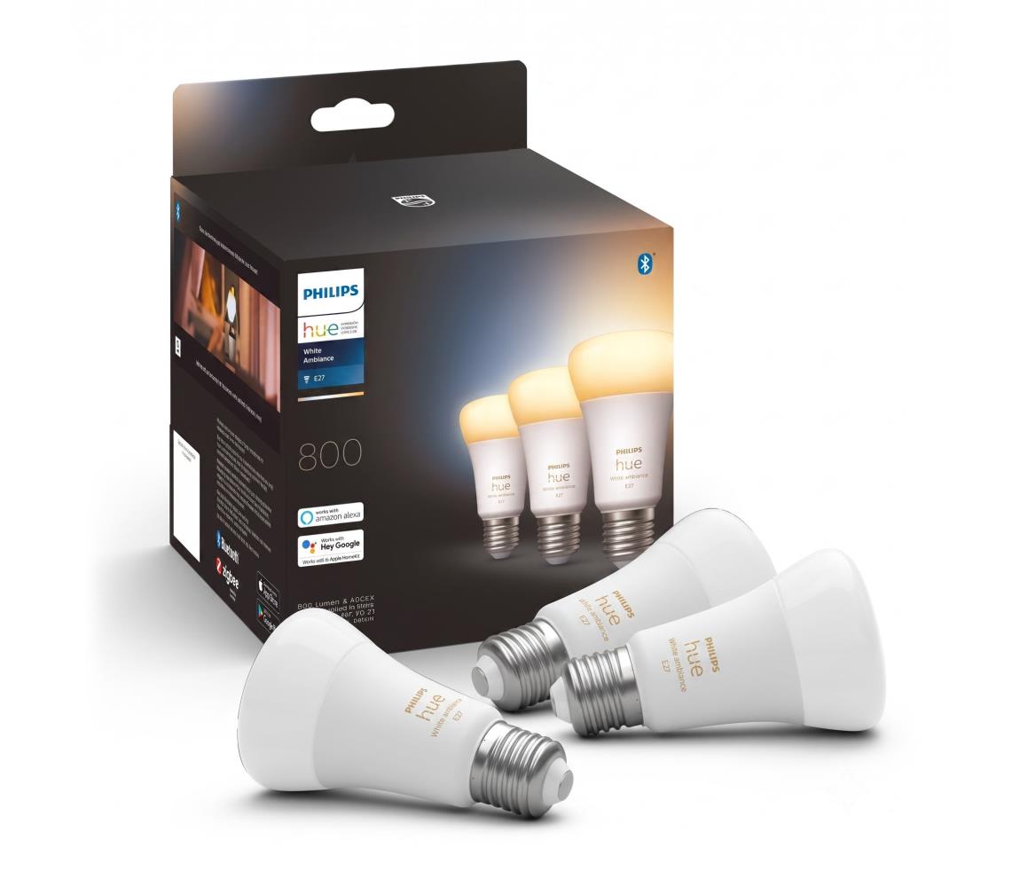 Zestaw 3x ściemnialnych żarówek LED Philips Hue WHITE A60 E27, 6W, 230V, 2200-6500K