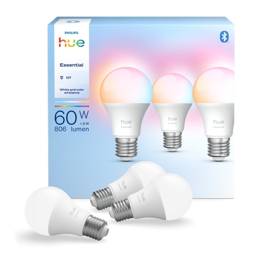 Zestaw 3x ściemnialnych żarówek LED Philips Hue White And Color Ambiance Essential E27/8W/230V 2200-6500K