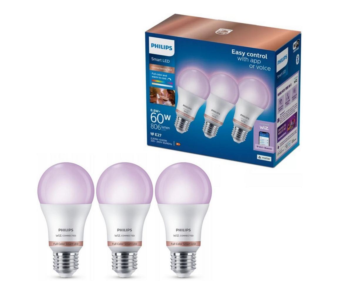 Zestaw 3x ściemnialnych żarówek LED RGB Philips SMART A60 E27/8,8W/230V 2200-6500K