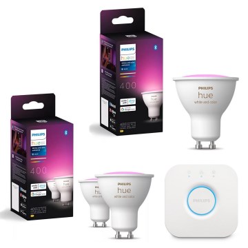ZESTAW 3x ściemnialnych żarówek LED RGBW Philips Hue WHITE AND COLOR AMBIANCE GU10/4,2W/230V 2000-6500K + mostek Hue