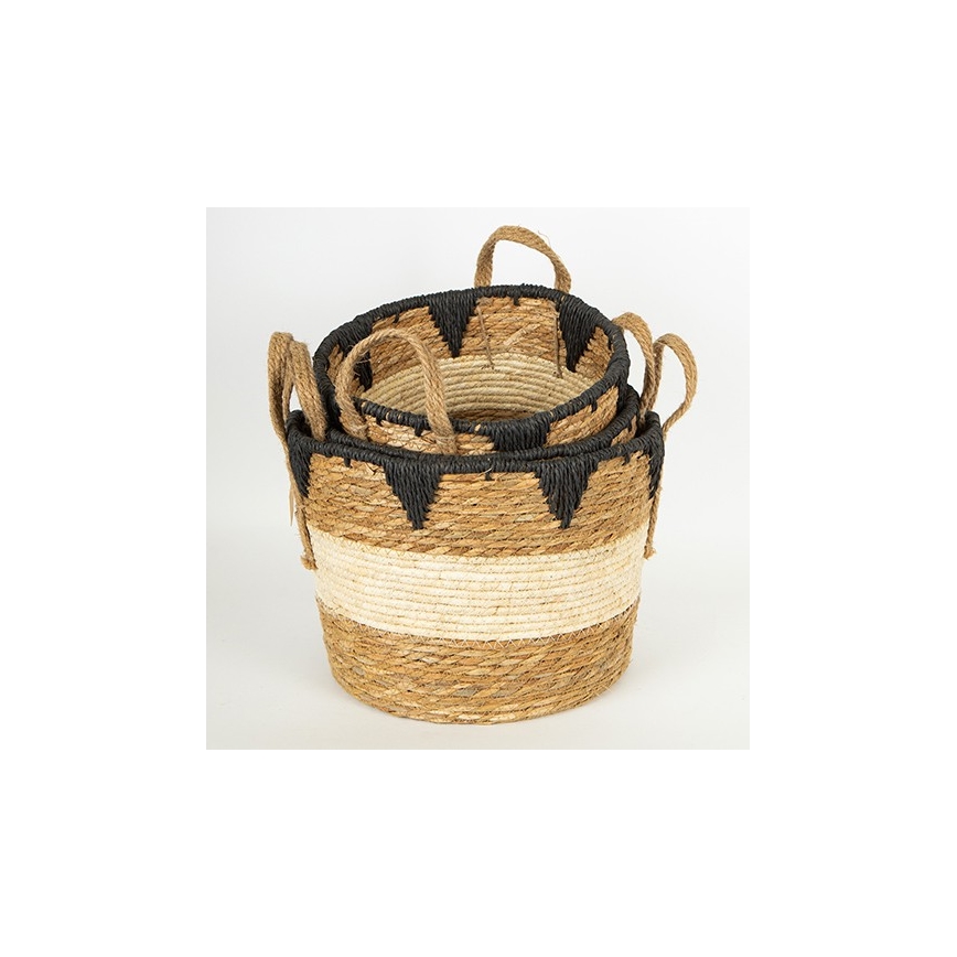 ZESTAW 3x Słomiany koszyk beżowy/czarny 27x20/30x22/36x28 cm