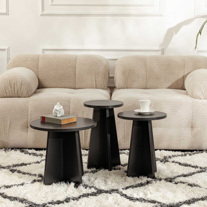 ZESTAW 3x stolik pomocniczy LUME śr. 28/33/43 cm czarny