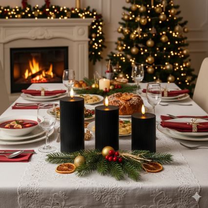 Zestaw 3x świec LED BRILLO LED/2xAA czarne + pilot zdalnego sterowania