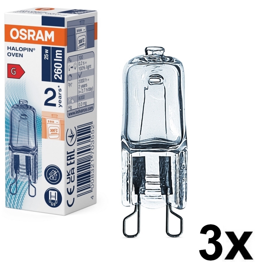 ZESTAW 3x Żarówek do piekarnika HALOPIN G9/25W/230V 2700K - Osram