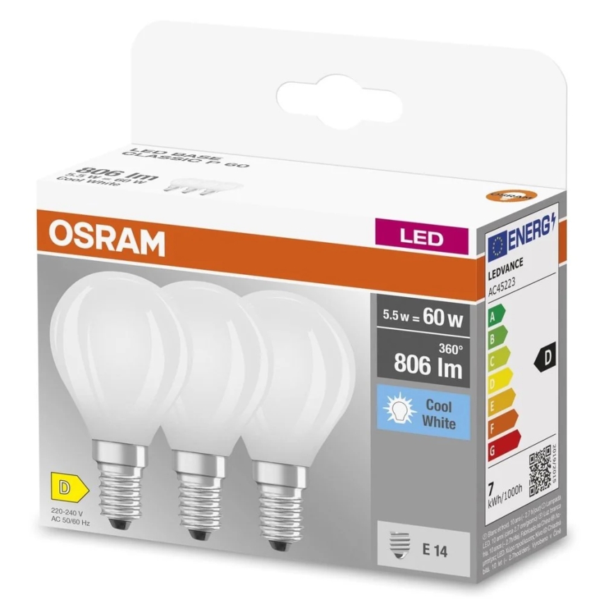 Zestaw 3x żarówek LED BASE CLASSIC FILAMENT E14/5,9W/230V 4000K - Osram