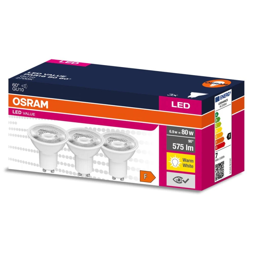 ZESTAW 3x żarówka reflektorowa LED PAR16 GU10/6,9W/230V 2700K 60° - Osram