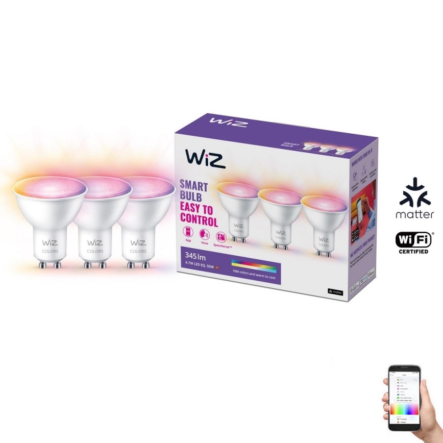 ZESTAW 3x Żarówka ściemnialna LED RGBW GU10/4,7W/230V 2200-6500K CRI 90 Wi-Fi - WiZ