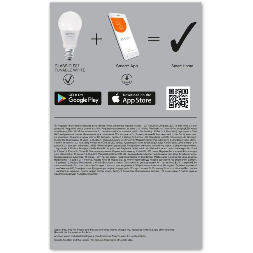 ZESTAW 3× LED Żarówka ściemnialna SMART+ E27/9W/230V 2700K-6500K Wi-Fi - Ledvance