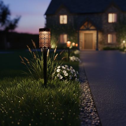 Zestaw 4 lamp solarnych DECOR LED, 1,2 V, 150 mAh, 3000 K, 39 cm, IP44, czarne