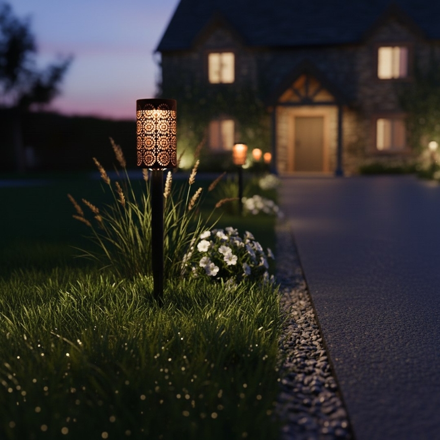 Zestaw 4 lamp solarnych DECOR LED, 1,2 V, 150 mAh, 3000 K, 39 cm, IP44, czarne