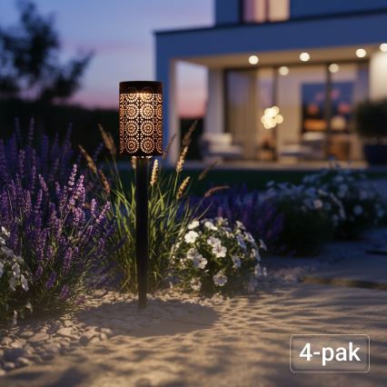 Zestaw 4 lamp solarnych DECOR LED, 1,2 V, 150 mAh, 3000 K, 39 cm, IP44, czarne