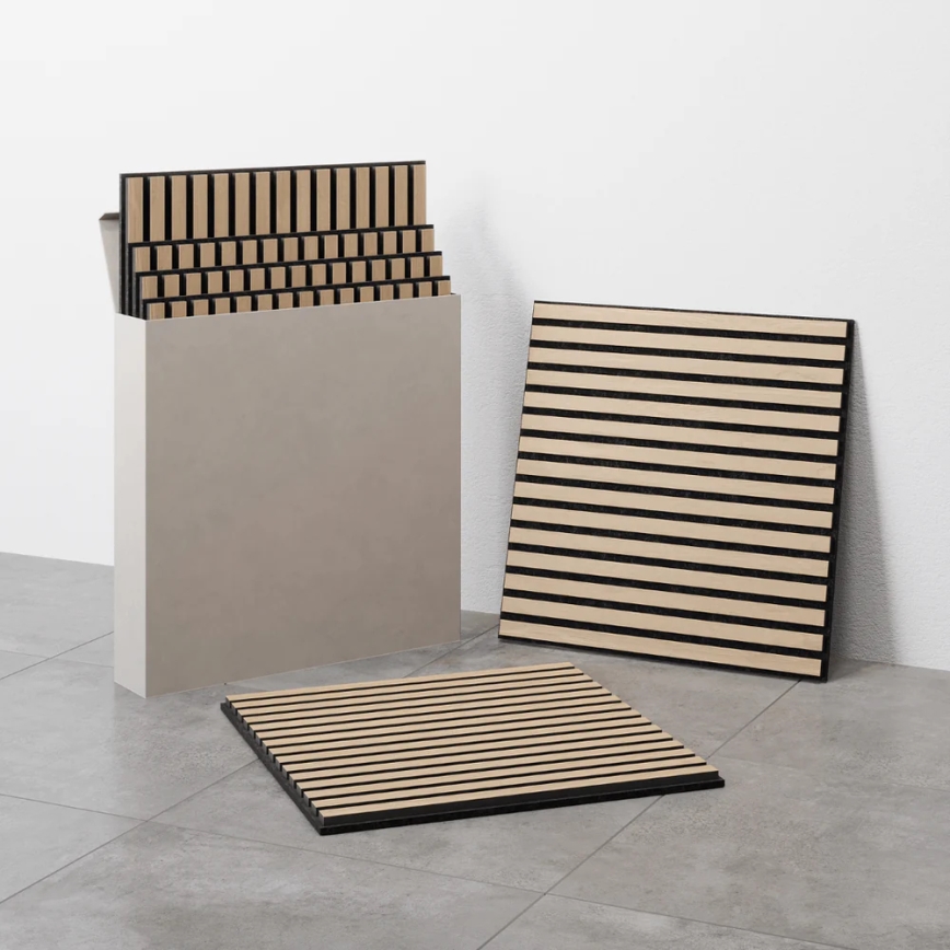 ZESTAW 4 szt. akustycznych paneli ściennych DANVIKEN 60x60 cm, dąb