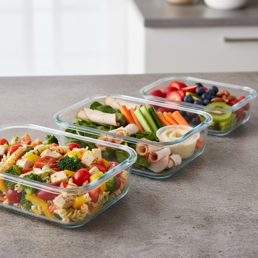 Zestaw 4 szt. pojemników na żywność — przezroczysty/miętowy