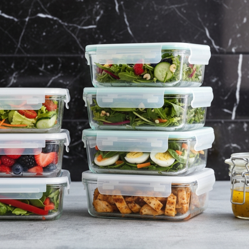 Zestaw 4 szt. pojemników na żywność — przezroczysty/miętowy