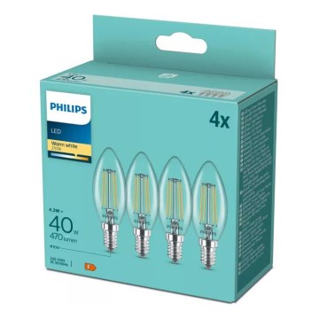 Zestaw 4 szt. żarówek LED VINTAGE Philips B35 14/4,3W/230V 2700K