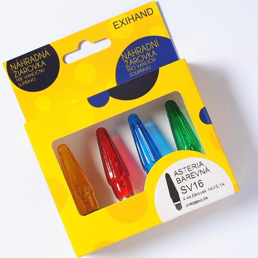 ZESTAW 4 x Żarówki zapasowe ASTERIA E10/14V/0,1A kolorowe miks  - wykonane w Europie