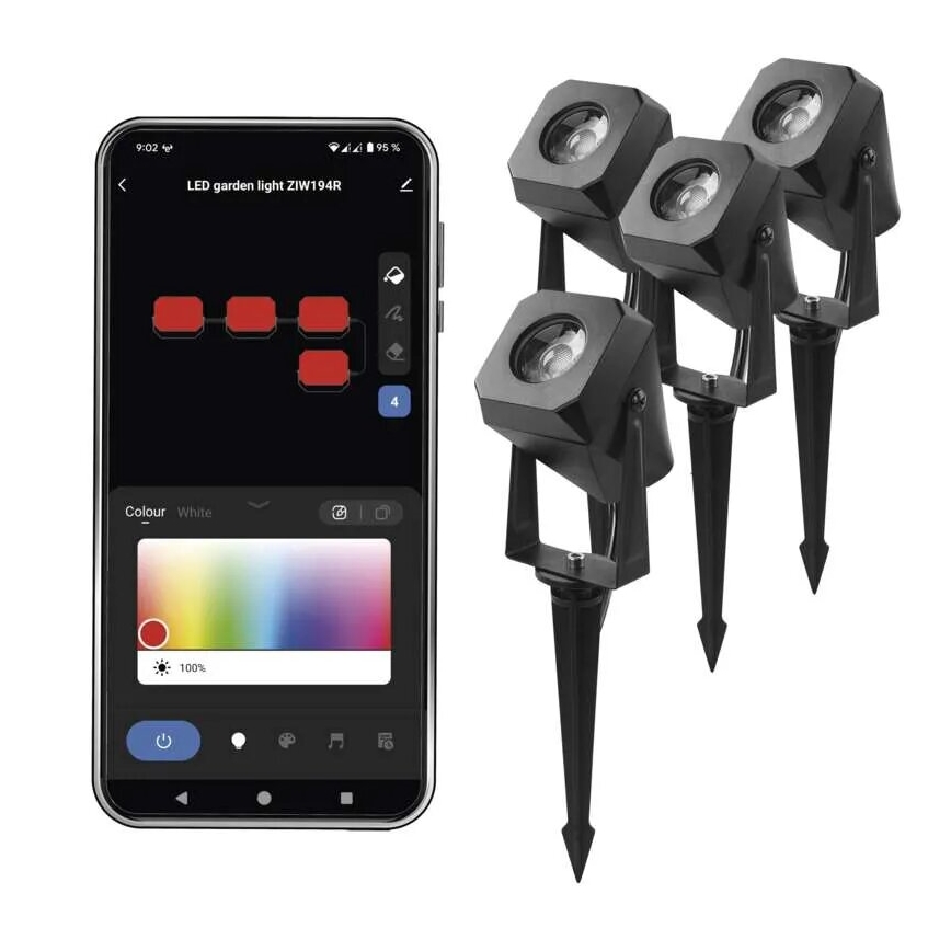 ZESTAW 4x LED RGBIC Ściemnialna lampa zewnętrzna LED/7W/230V 3000-6500K IP65 Wi-Fi Tuya