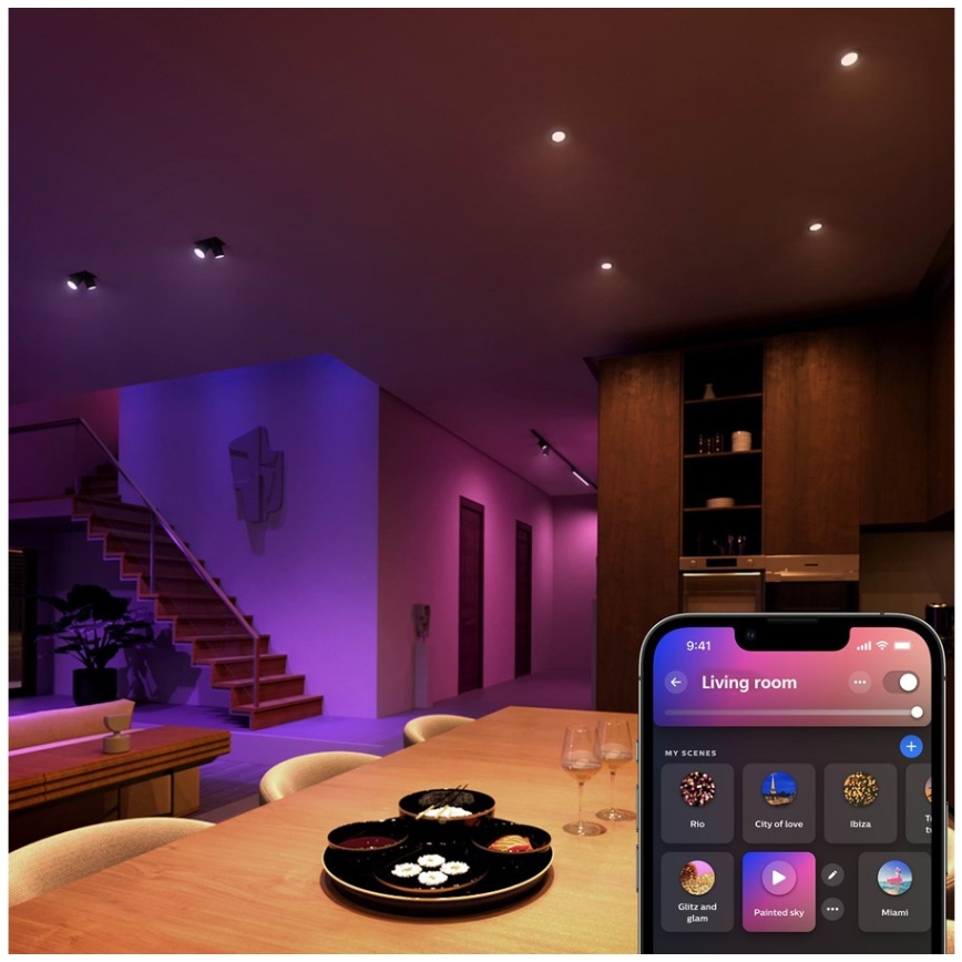 Zestaw 4x ściemnialnych żarówek LED RGBW Philips Hue WHITE AND COLOR AMBIANCE GU5,3/MR16/6,3W/12V 2000-6500K